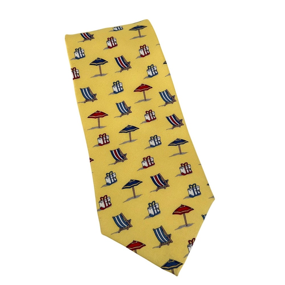 Eric Holch for Alynn Neckwear Mens Silk Tie Yellow Beach Chair Umbrella Nautical